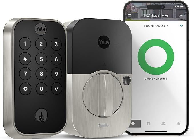 Yale Security Assure Lock 2 Deadbolt, Satin Nickel Keyed Smart Entry Door Lock with Wi-Fi Connected Keypad for Code Entry and Remote Access, YRD410-WF1-619