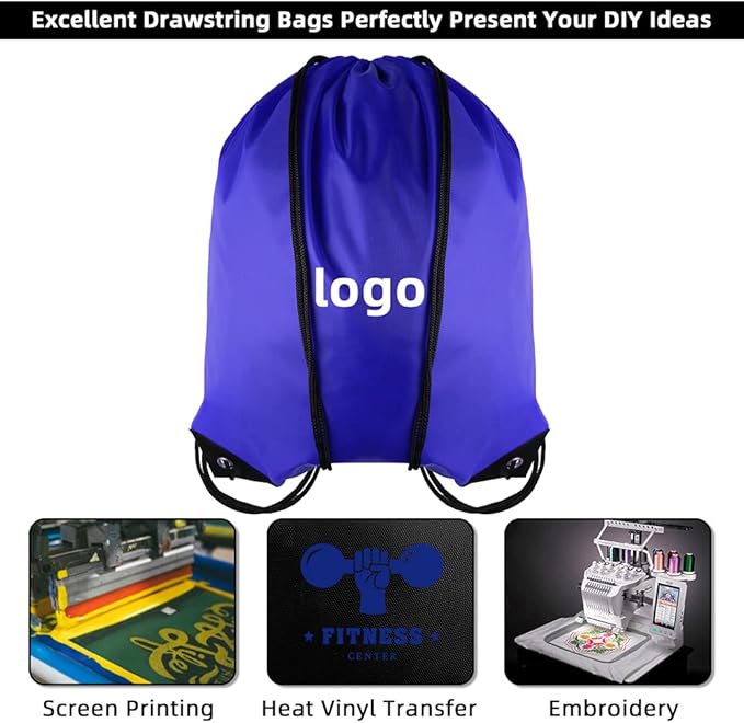 GoodtoU Drawstring Gym Bags Cinch Sack, Nylon Drawstring Backpacks for Sport, Travel, Team (Blue, 60pcs)