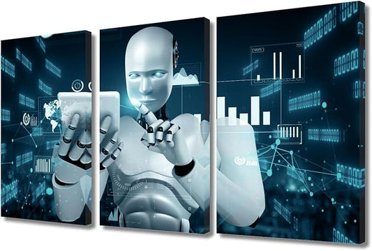 AI Intelligence Pictures for Living Room Wall Decor Banquet Art Prints Robot Paintings 3 Pieces Canvas Wall Art Robot Canvas Prints Framed Wall Art Ready to Hang, 36" Wx24 H