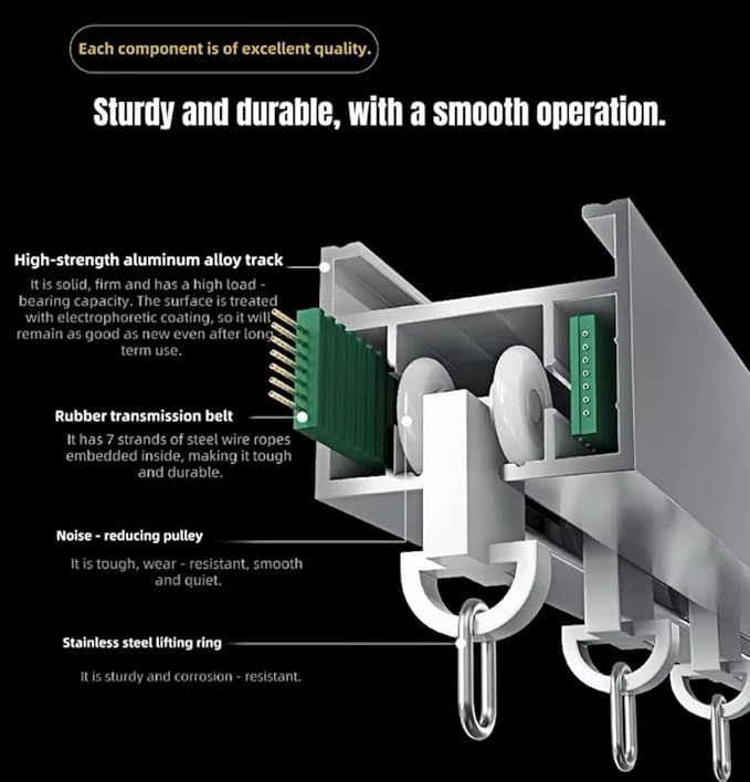 Control4 Native Smart Motorized Curtain Track Kit, 4000mAh Battery Automatic Curtain Opener, Pre-assembled Electric Rail for S-Fold Ripple Fold, Remote Support (5 meters (196.8 inches))
