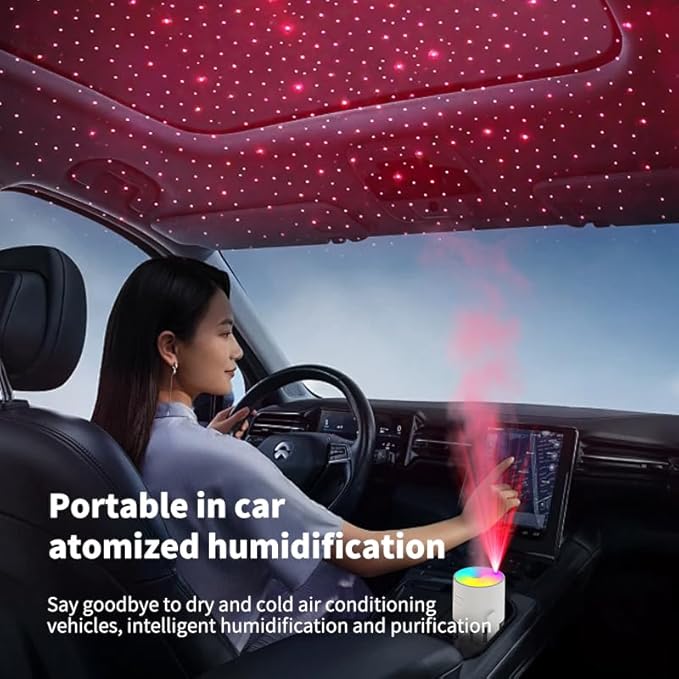 280ml Portable Starry Sky Projection Shake Head Humidifier with Color LED Night Light, USB Personal Desktop Humidifier for Car, Home, Office, Travel, Auto Shutoff, Ultra-Quiet