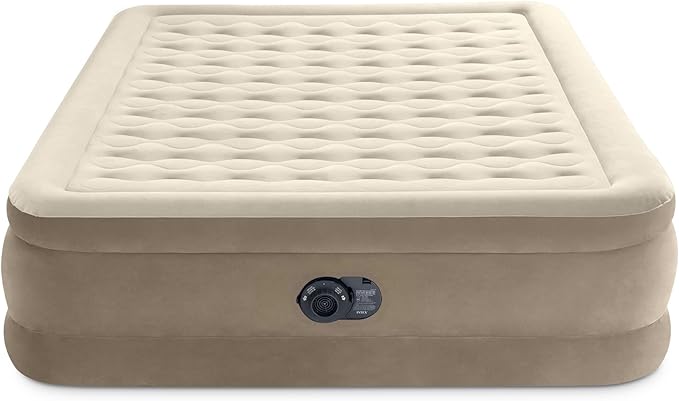 Intex Dura-Beam Deluxe Ultra Plush Air Mattress - Fiber-Tech – Built-in Electric Pump – 18in Bed Height – 600lb Weight Capacity – Queen Size