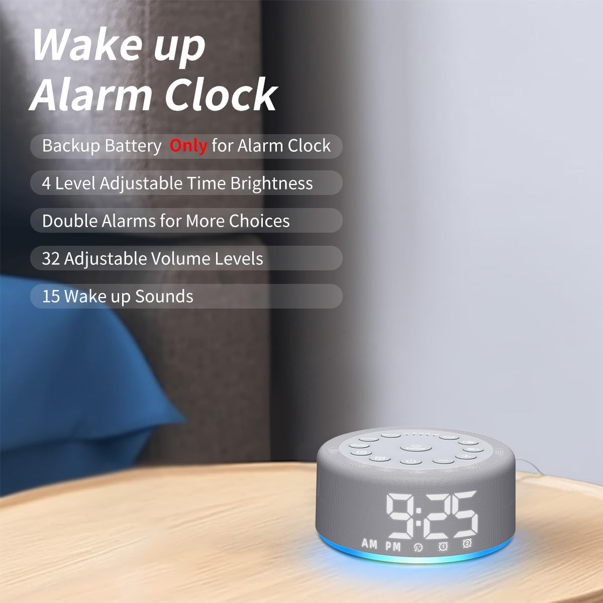 Sound Machine Alarm Clock White Noise Brown Noise Machine Night Light with Dual Alarms Backup Battery 30 Sleeping Sounds for Baby Kids Adults 32 Level Volume 5 Timers 15 Wake Up Sounds Memory Function