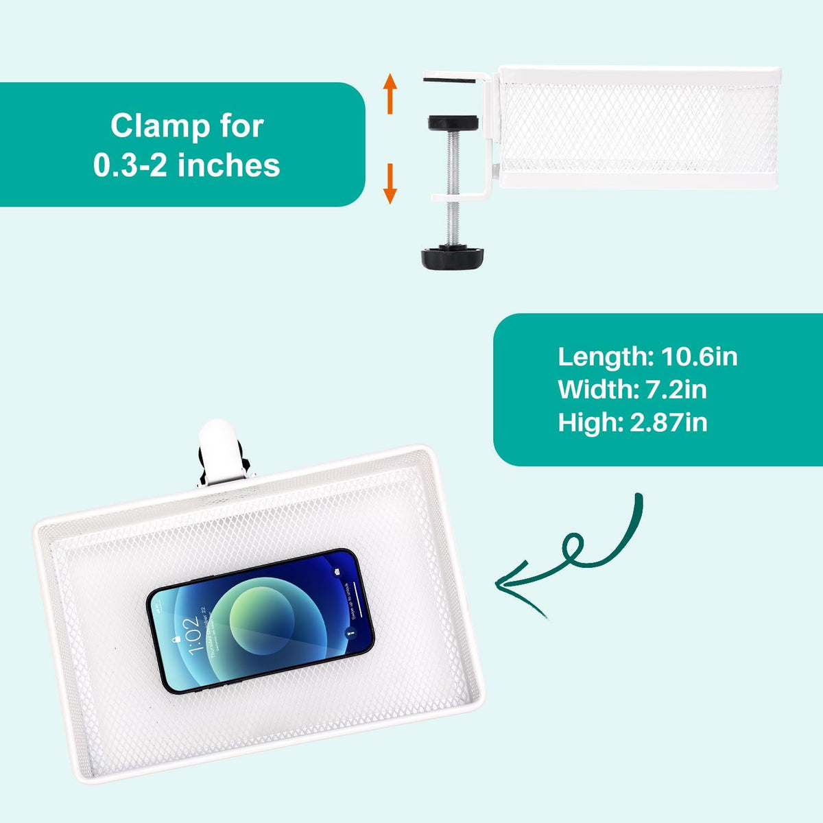 Clip-on Drawer organizers, desk organizer,can be clipped around the table to store small items. (White - Big)