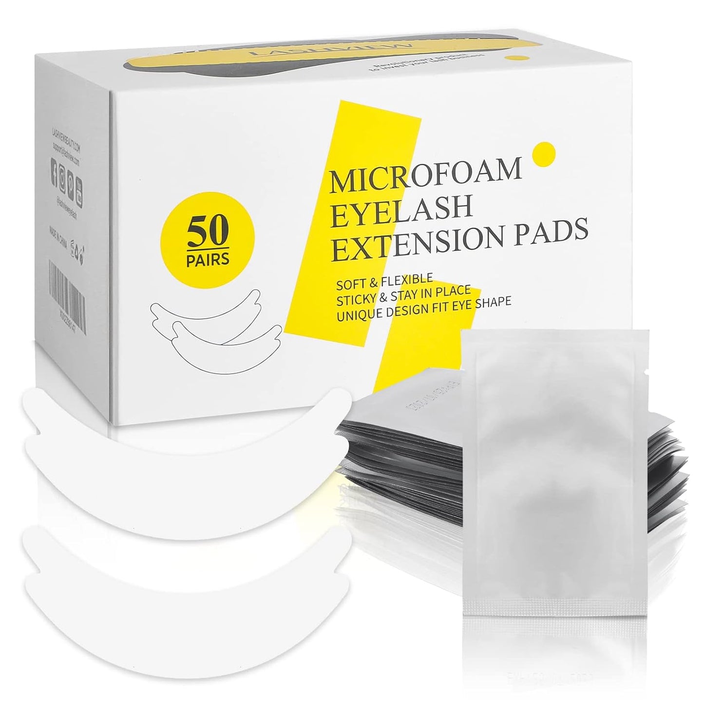 LASHVIEW 50 Pairs Eye Pads,Under Eye Pads for Eyelash Extension,Microfoam Eye Pads,Natural NO Hydrogel,Lash Extension Lint Free,Fit Most Eye Shape, Stick Well,Hypoallergenic,Waterproof