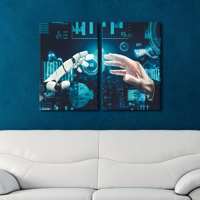 3 Pieces AI Intelligence Pictures for Living Room Robot Wall Decor Painting Artwork Canvas Paitings House Art Posters and Prints Framed Art Ready to Hang, 24" Wx16 H