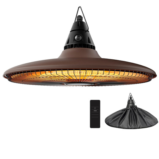 Ceiling Electric Outdoor Heater Wall-Mounted Hanging Patio 1500W Infrared Carbon Fiber Tube Heating Wall Heater for Gazebo, Balcony, Brown
