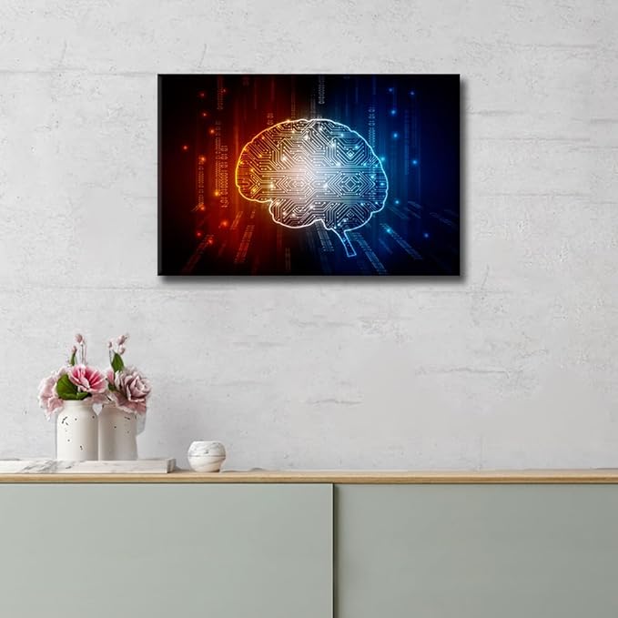 TUMOVO Internet Concept Canvas Wall Art Artificial Intelligence Concept Paintings AI Brain Prints on Canvas Modern Artwork Pictures for Living Room Bedroom Giclee Framed Ready to Hang, 36x24in