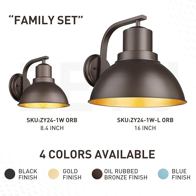 zeyu Large Barn Sconce Wall Lighting, 16'' Bronze Wall Sconce Lamp, Metal Dome Shade in Oil Rubbed Bronze Finish, ZY24-1W-L ORB