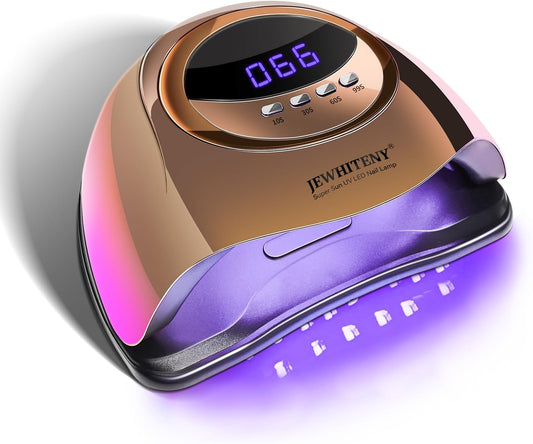 JEWHITENY Golden U V LED Light for Gel Nails:Nail Lamp with 4 Timers & Automatic Sensor Fast Curing Light for Gel Nail Polish Professional Manicure Tool