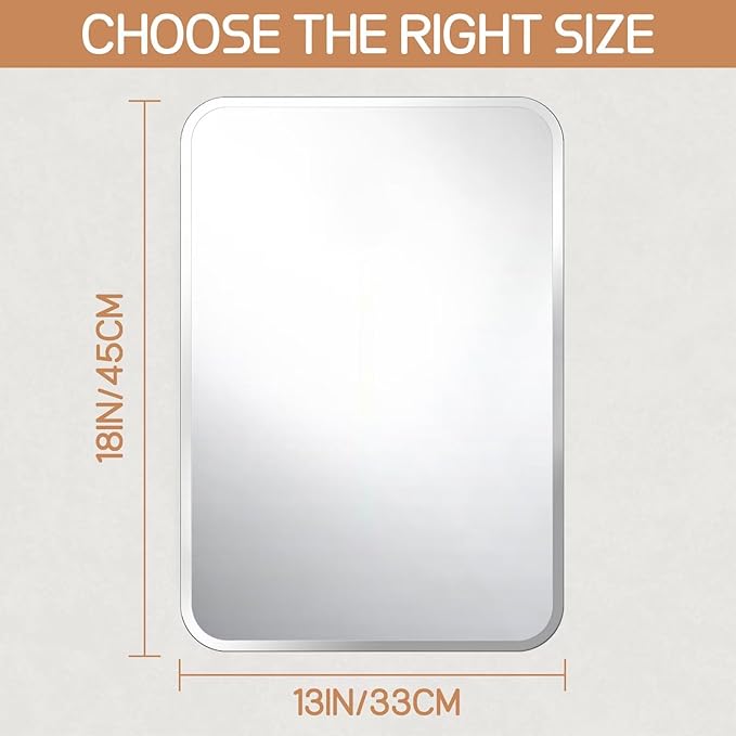 Frameless Bathroom Mirror for Over Sink,Wall Mounted Vanity Mirrors 13x18in,Rounded Rectangle Mirror Frameless with Polished Edge for Bedroom,Living Room,Entryway,Shatterproof (Horizontal/Vertical)