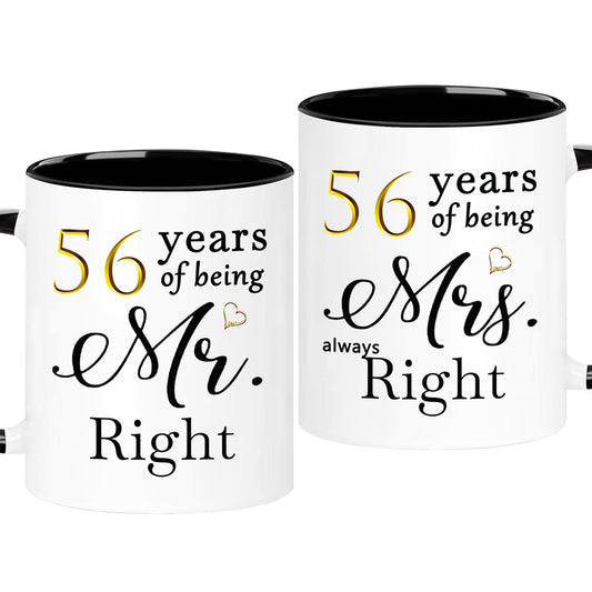 WOSIWULA 56 Year Anniversary Birthday Coffee Mugs Set of 2, 56th Wedding Anniversary Decorations Gifts for Couple Grandparents Parents Women Men Wife Husband Her Him, 56th Birthday Gifts, 11oz