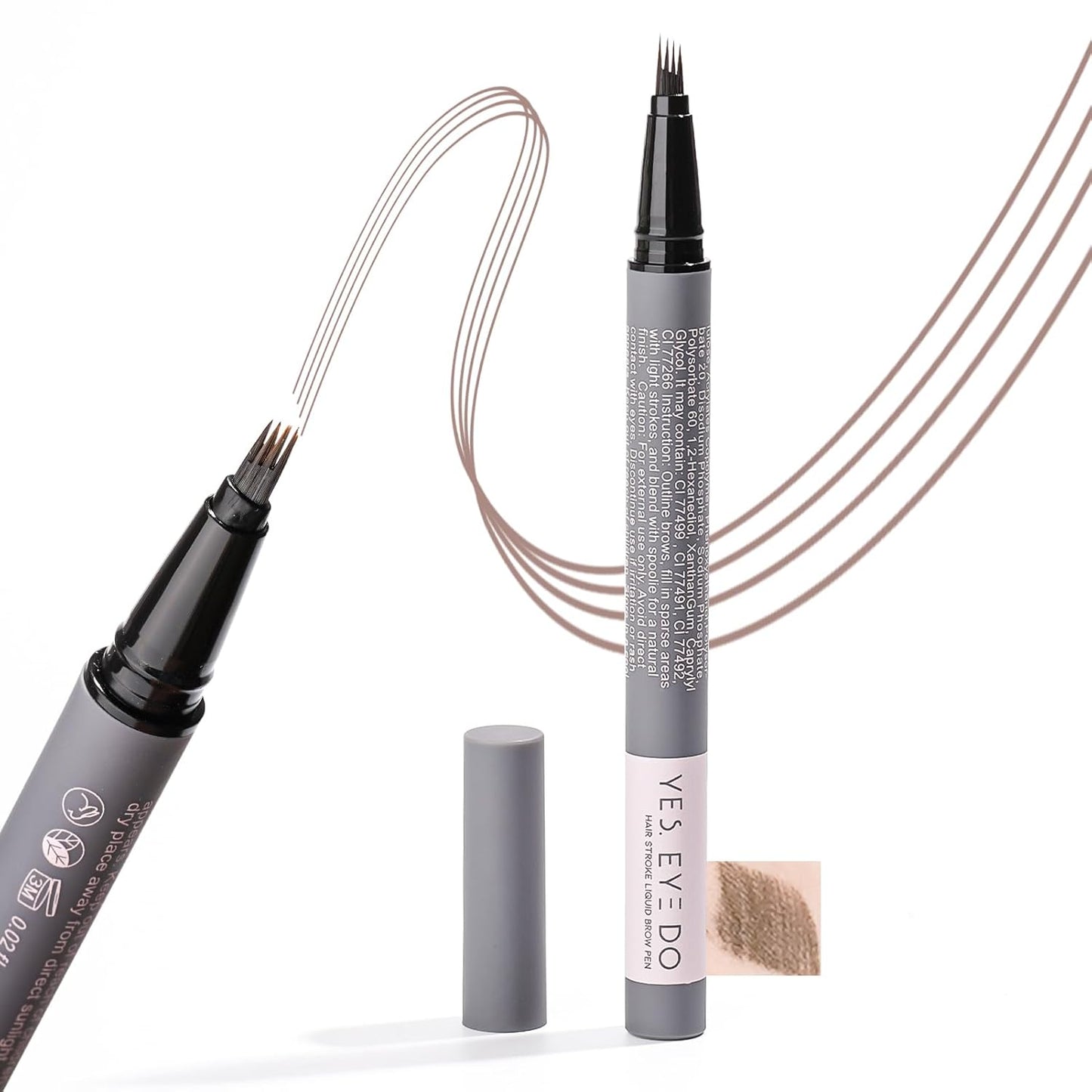 Eyebrow Pencil Grey Brown, Warm Grey Eyebrow Pen for Women, 4 Micro Tip Eyebrow Pencil to Create Realistic, Natural Brows, Durable and Smudge-Proof for 24H YES.EYE DO (Natural Charcoal-Warm Gray)