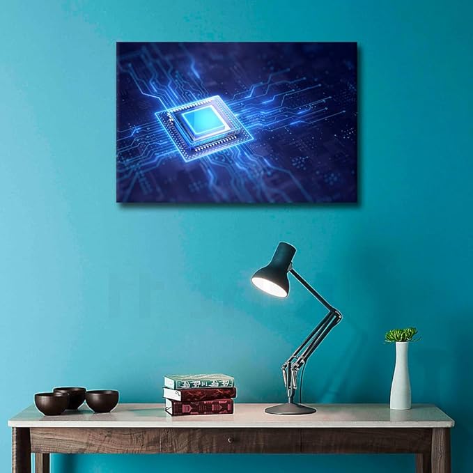 TUMOVO 1 Piece Canvas Wall Art AI Paintings CPU Concept Prints on Canvas Futuristic CPU Modern Artwork Pictures for Living Room Bedroom Digital Art Wall Decor Giclee Framed Ready to Hang, 36x24in
