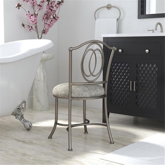 Hillsdale Emerson Metal Vanity Stool, Silver, 51053A