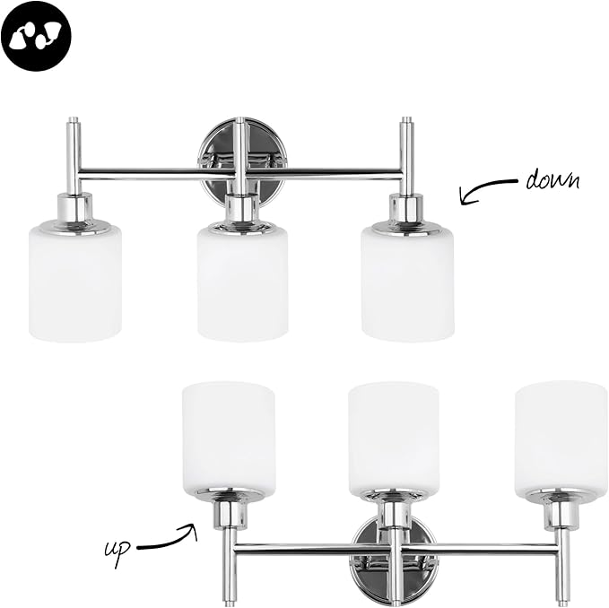 Design House Aubrey Transitional 3-Light Indoor Bathroom Vanity Light – Above The Mirror, Dimmable, Damp Listed – Frosted Glass and Polished Chrome – Design House, 589770