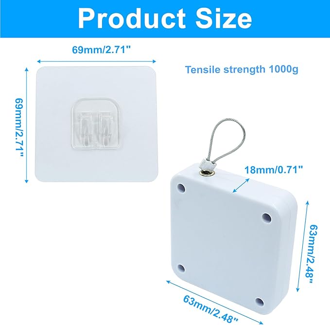 2Pcs Automatic Sliding Door Closer, Punch-Free, Steel Drawstring, White, 1000g Tension, For Bedroom/Bathroom/Office