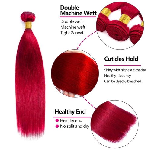 Condescension Brazilian Red Human Hair Bundles 20 22 24 Inch Straight 3 Bundles Human Hair 100% Unprocessed Remy Brazilian Virgin Weave Hair Red for Women
