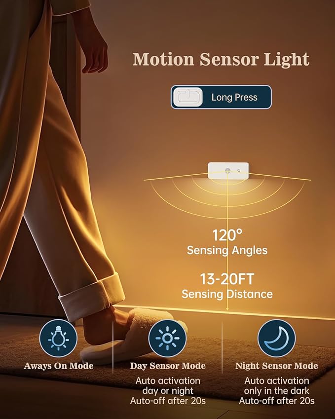 Yiliaw Motion Sensor Night Lights Indoor - Rechargeable Stick-On Stair Lights with Wireless Magnetic Mount, Adjustable Brightness & 3 Color Temps for Hallway, Stairway, Bathroom, Closet (4-Pack)