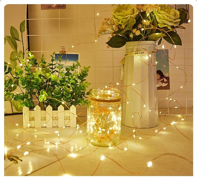LED Fairy Lights Battery Operated String Lights Waterproof Silver Wire Firefly Lights for DIY Crafts Wedding Indoor Outdoor Christmas Patio Garden Decoration (Warm White, 33FT-100LEDS)