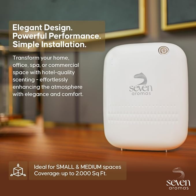 SEVENAROMAS Scent Diffuser SV720 - Bluetooth app, Air Machine for Home & Commercial Use, Covers 2000 sq. ft., Portable Large Room Waterless Diffusers (White)