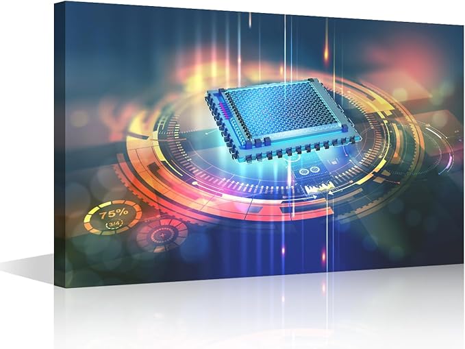 TUMOVO 1 Panel Wall Art CPU Concept Painting Print On Canvas AI Pictures for Bedroom Home Decor Futuristic CPU Internet Modern Artwork Paintings Stretched By Wooden Frame Ready to Hang, 36x24in