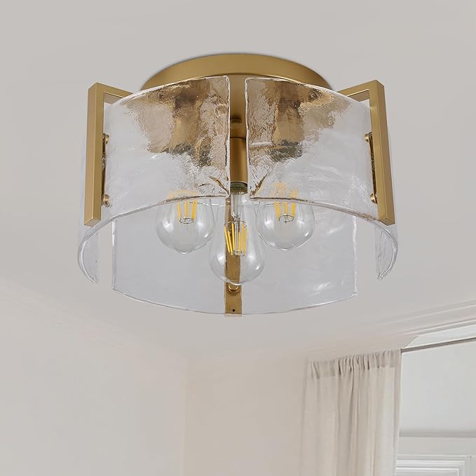 Modern Semi Flush Mount Ceiling Light Fixture, Gold Hallway Light Fixtures Ceiling Mount, Dimmable Foyer Kitchen Lighting Fixtures Ceiling Lights for Bedroom Bathroom Dining Room Laundry Room Entryway