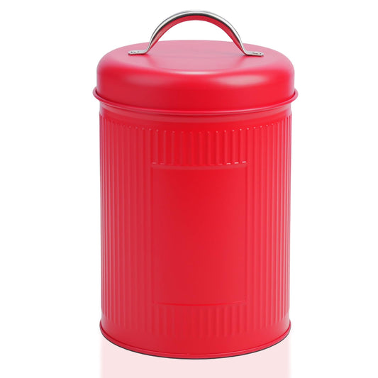 Farmhouse Coffee Canister Storage Container, 42 Oz Vintage Coffee Bean Airtight Jar with Lids, Food Tins with 12 Label Stickers, Kitchen Counter Pantry Organization for Candy Sugar Cookie Tea (Red)