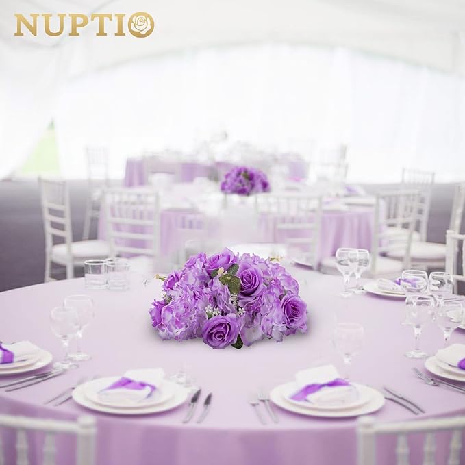 NUPTIO Flower Balls for Centerpieces Wedding: 2 Pcs 14.2 inch Diameter Artificial Flower Ball Arrangement Bouquet Centerpiece for Tables - Light Purple Fake Rose Flowers for Wedding Decor