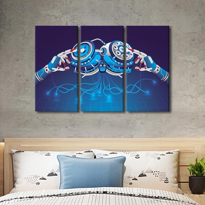 TUMOVO 3 Pieces Wall Art Home Decor AI Intelligence Canvas Print AI Paintings Big Data Pictures Prints on Canvas Stretched and Framed Ready to Hang Posters and Prints, 42" Wx28 H