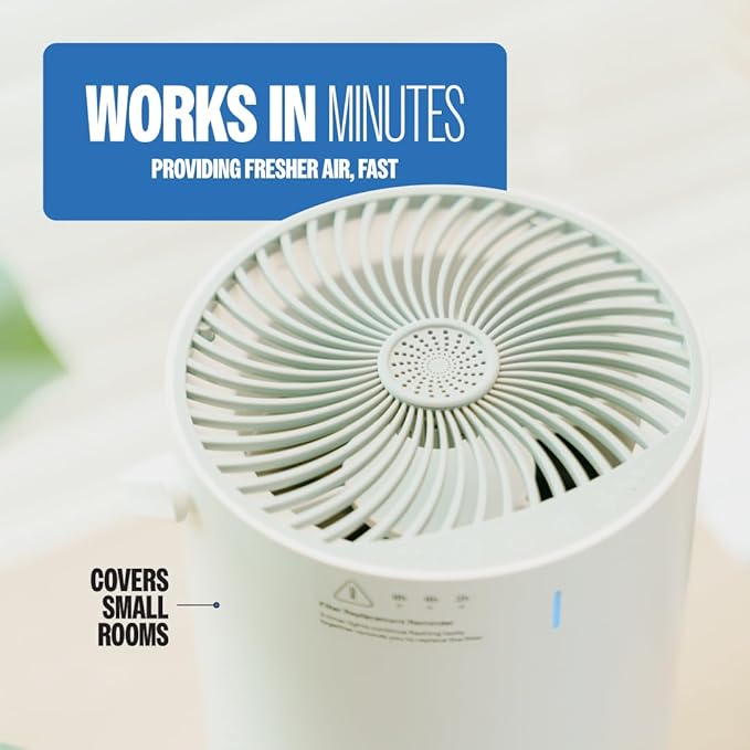 Hazel Air Purifier for Bedroom with True HEPA Filter | Quiet Air Cleaner for Dust, Pet Dander & Smoke | Compact Portable Air Purifiers for Home, Office & Dorm Rooms