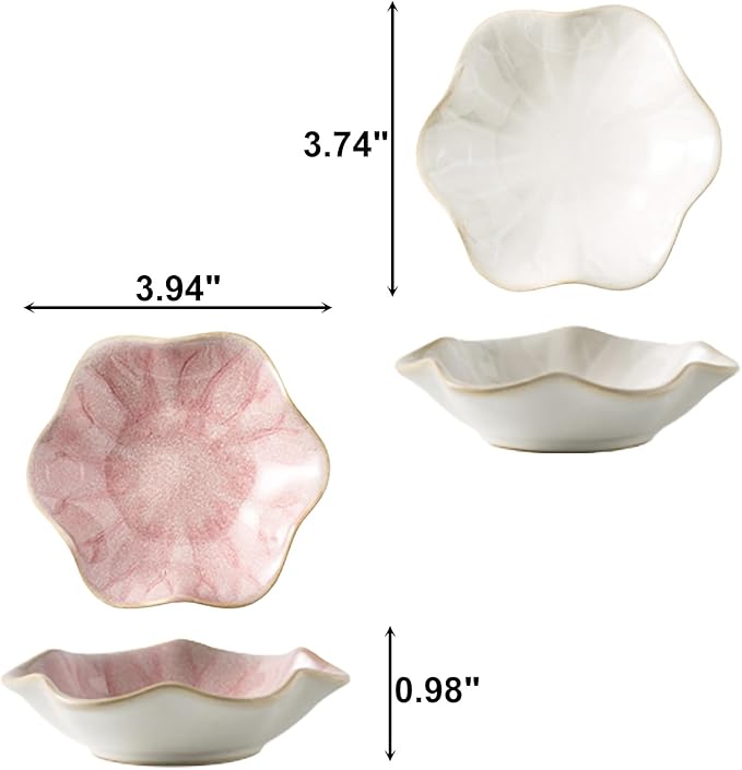 2Pcs Ceramic Jewelry Dish - Lotus Leaf Shape, for Ring Holder Necklace Small Key, Suitable for Mother Friend Sister, Gifts for Women, Cute Plate Trinket Tray, Home Decor (Pink & White)
