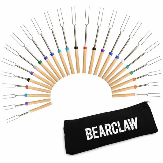 BEARCLAW Smores Sticks for Fire Pit - Accessories for Campfire Marshmallow Roasting Sticks Smores Kit Outdoor-Smore Skewers Hot Dog Fork For Outside, Camping Essentials Bonfire Gear Long 32" 24 Pack