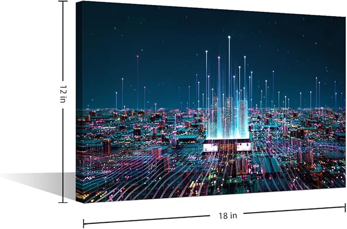 TUMOVO AI Wall Art Painting Digital Age Bedroom Living Room Wall Decor CPU Concept Framed Modern Pictures Virtual Space Canvas Prints Artwork for Wall Decor Bathroom Office Decorations, 18x12in