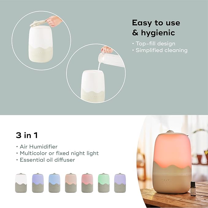 Babymoov Wave 3-in-1 Baby Humidifier, Easy Cleaning, Top Fill, XL Capacity for Large Bedroom and Nursery, Night Light & Essential Oil Diffuser (Baby Registry Essential)