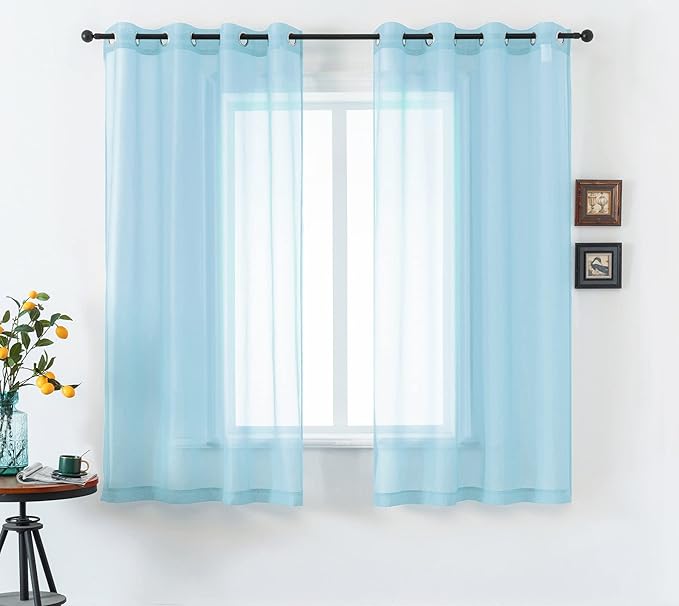 DUALIFE Sky Blue Voile Sheer Curtains Grommet,Look Semi Natural Light Flow Sheer Drapes,Elegant Solid Color Touch Soft Drapes, 52X72 Inch for Living Room Bedroom,Set of 2 Panels Baby Blue