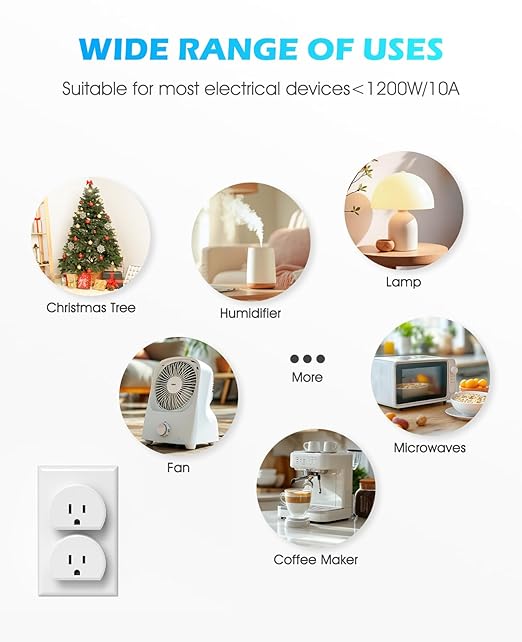 SURNICE Mini Remote Control Outlet, 10A Wireless Light Switch Plug for Household Appliances, Up to 130 FT Long Range, FCC and ETL Listed