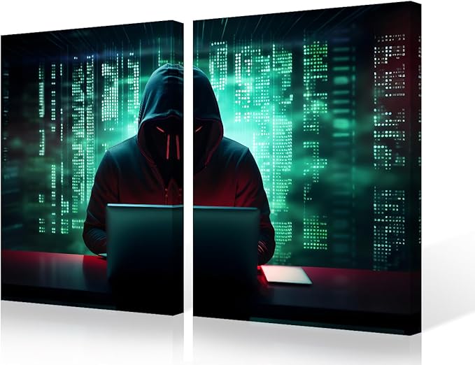 TUMOVO 3 Pieces Wall Decorations for Living Room Hacker Malware Home Decor AI Big Data Artwork Canvas Paitings House Art Posters and Prints Giclee Framed Ready to Hang, 24" Wx16 H