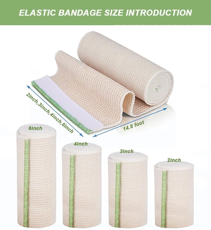 6 Pack Elastic Bandage Wrap, 2" Wide Compression Roll Latex Free Bandage for Legs, Ankle, Knee, Body Wrap, Compression Leg Wraps,First Aid Kit