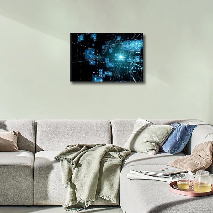 TUMOVO Technology Digital Art Wall Art for Living Room CPU Concept Canvas Wall Art Virtual Space Pictures Posters Modern Wall Decor Art for Bedroom Office Paintings Framed Ready to Hang, 18x12in