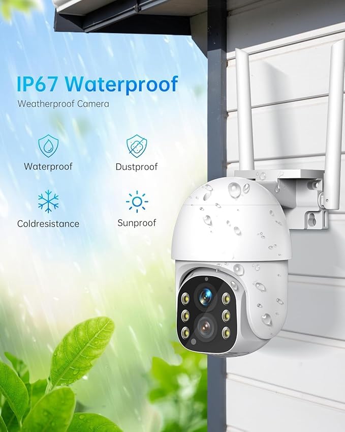 Securit Camer Wireless Solar Powered Outdoor for Home and Farm, ABS Fireproof Waterproof Material, 360° View, 2K HD Color Night Vision,Human Auto Tracking, 2-Way Audi (Wite)