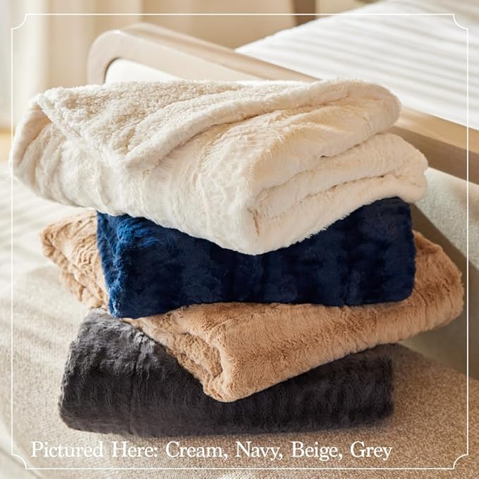 The Connecticut Home Co Bedding Blanket, Queen 90x90, Soft Fluffy Room Decor, Cozy Warm Throws for Bed, Gifts for Women, Bedroom Cute Aesthetic Blankets Faux Fur and Sherpa Gray