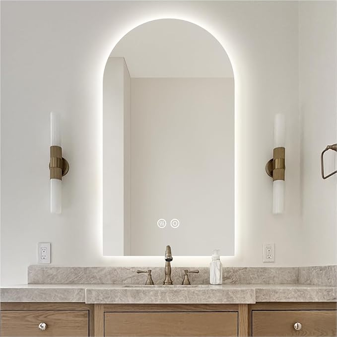 40" x 24" Arched LED Bathroom Mirror, Frameless, Backlit Vanity Mirror with Lights, Wall Mounted Lighted Mirror, Dimmable 3-Color Shatter-Proof Arch Smart Mirror, UL-Listed, CRI≥93
