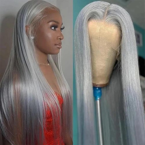 SOSEXY 20 Inch Grey Lace Front Wigs Human Hair Gray Colored Straight 13x4 HD Lace Frontal Wigs Human Hair Pre Plucked with Baby Hair Glueless 180% Density