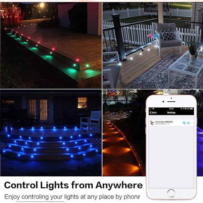 Sumaote LED Recessed Deck Light Kits-10 Pack φ31mm WiFi Bluetooth Smart Control Low Voltage RGBW Deck Lights Outdoor IP67 Waterproof for Steps, Floors, Yard, Path Decor