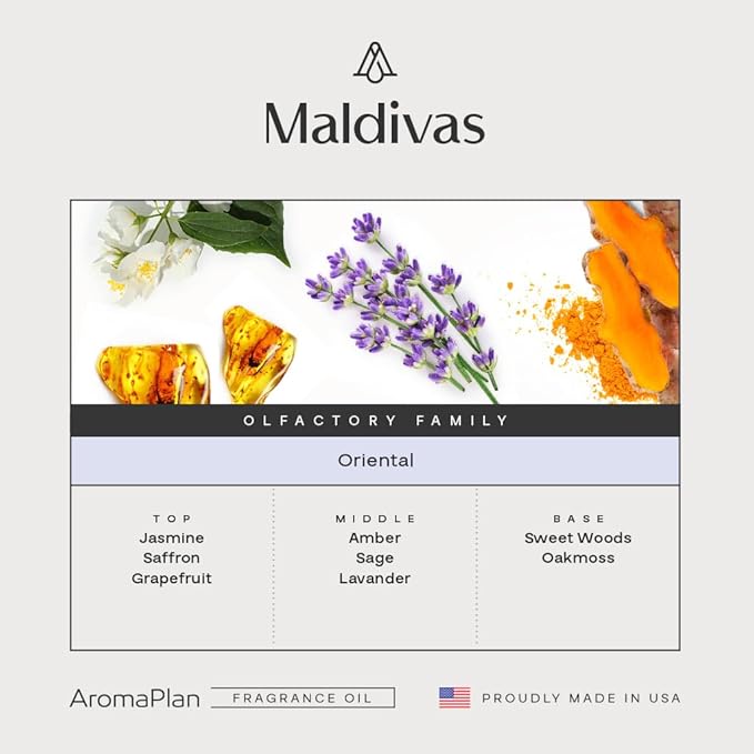 AromaPlan Hotel Scents Maldivas 5 Fl Oz (148ml), Home Luxury Aroma & Hotel Fragrance Diffuser Oil- Hotel Diffuser Oil for Aromatherapy- USA Made, Bigger Bottle, Bolder Aroma & Longer Lasting