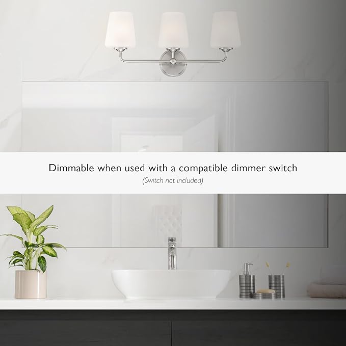 Design House Stasia Vanity Light, 3-Light, Sleek Modern Arms, Frosted Glass Glow, Dimmable, Dual-Mount Option, E26 Socket, Satin Nickel, 23.8 in L x 6.7 in W x 11.0 in H, 589291