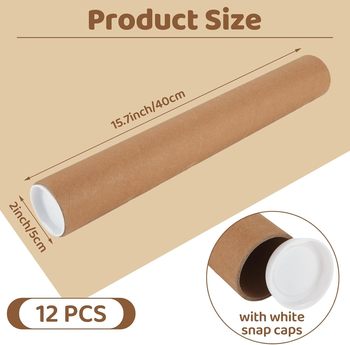 12PCS 2x16-Inch Mailing Tubes with Caps, Cardboard Shipping Tubes,Kraft Paper Tube Mailers for Shipping, Packing, Art Prints, Maps, Blueprint