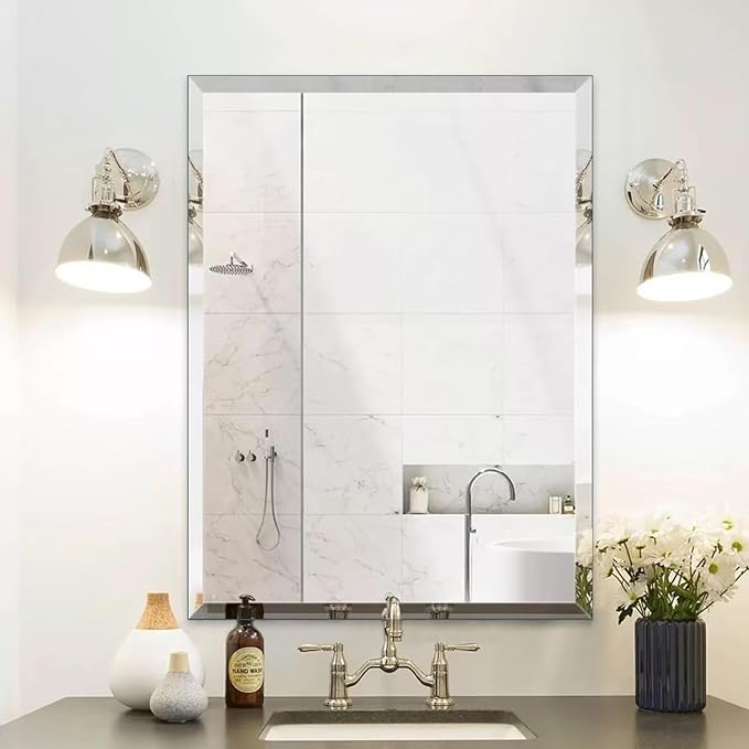 Frameless Mirror for Bathroom Vanity,36x48in Wall Mounted Mirrors for Over Sink Decorative Rectangular Frameless Mirror,With Polished Edge,Hangs Horizontally Or Vertically,Entryways,Room,Shatterproof