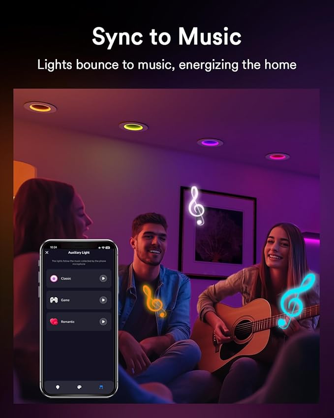 Lumary Smart Retrofit LED Recessed Lighting 6 Inch w/RGB Ring, 11W+2W RGBAI Retrofit Can Light, Wi-Fi Bluetooth Direct Connect, 66 Scenes Modes Compatible with Alexa Google, CRI 90 ETL 1000Lm, 1 Pack